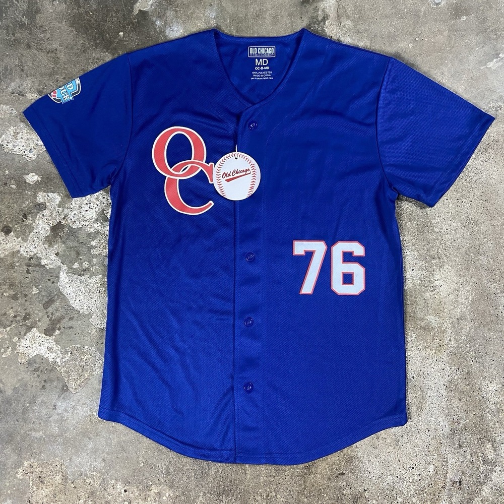 Old Chicago Pizza and Tap Room Baseball Jersey Size Medium Blue Short Sleeve